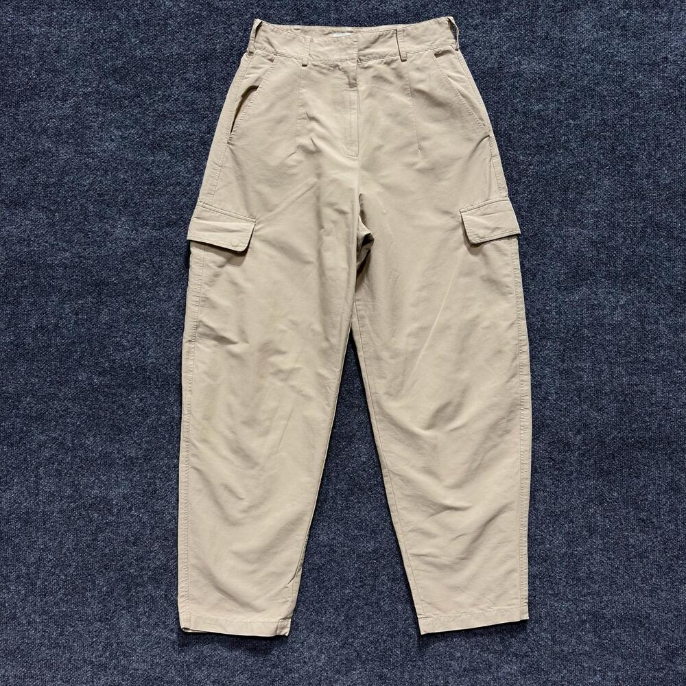 LVIR Pants Womens Large Beige Twill Cargo Tapered Leg Pleated Pockets Zip
